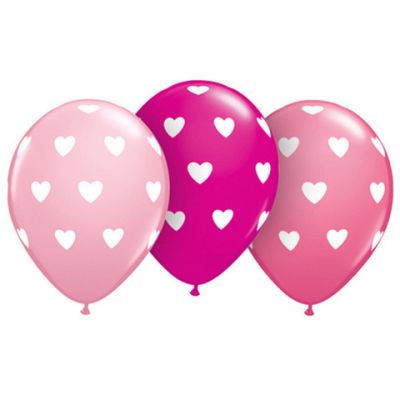 5 x Pink Hearts Latex Balloons