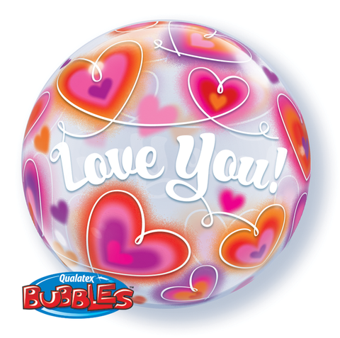Love You Doodle Hearts Bubble Balloon