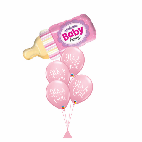Welcome Baby Girl Bottle Balloon Bouquet